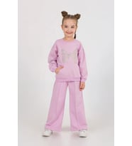 Miniğimin Cicileri Pullu Kelebek Desenli Sweatshirt ve Bol Paça Kız Çocuk Eşofman Takımı - Lila