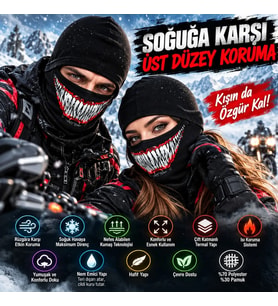Rüzgâr Geçirmez Kask İçi Nefes Alan Viskoz Tam Yüz Balaklava & Termal Boyunluk(unisex)