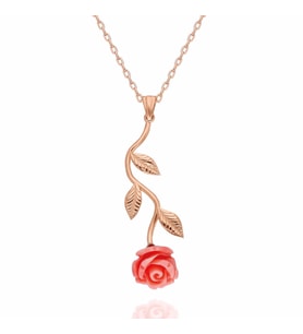 925 Ayar Gümüş Pembe Gül Kolye (Altın)