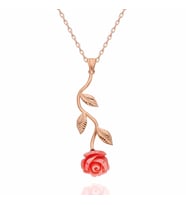 925 Ayar Gümüş Pembe Gül Kolye (Altın)