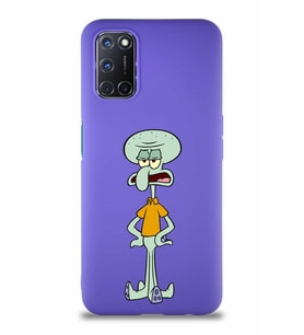 Oppo A52 Soft Premier Kapak Squidward Dokunaç Tasarımlı Silikon Kılıf - Mor (Şeffaf)