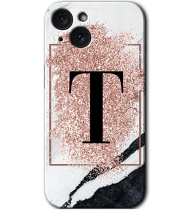 İphone 15 Kılıf HD Desen Baskılı Kılıf - Pembe Mermer Desenli T Harfi