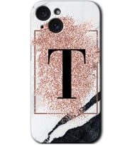 İphone 15 Kılıf HD Desen Baskılı Kılıf - Pembe Mermer Desenli T Harfi