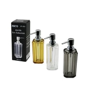 UZUN KARE TABAN -SEKİZGEN GÖVDE ŞEFFAF - RENKLİ AKRİLİK - MİKA KRİSTAL SIVI SABUNLUK 200ML (5343)