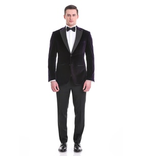 Hatemoğlu Mor Slim Fit Düz Sivri Yaka Kadife Klasik Smokin Damatlık