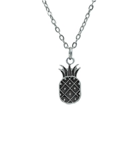 Ananas Erkek Kadın Kolye Antik Gümüş Kaplama - 60 cm Düz Zincir