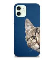 Apple iPhone 12 Uyumlu Lansman Kılıf Catface Tasarımlı Altı Kapalı İçi Kadife Kaplı Silikon Kapak (Şeffaf)