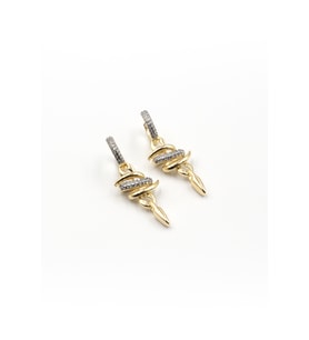Asimetrik Sallantılı Gold Küpe – Zirkon Taşlı, Modern ve Vidalı Vip Tasarım