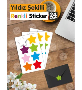 Yapışkanlı Yıldız Şekilli Renkli Sticker Etiket Hediye Paketleme Parti Hediyeleri 24 Adet 3x2,5 Cm-T952