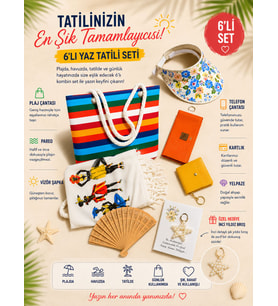 Plaj Çantası Seti I 6 Parça I Yaz Tatili Kombin Seti I Pareo Vizör Şapka Kartlık Telefon Çantası