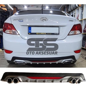 Hyundai Accent Blue Difüzör Arka Tampon Eki 4 Egzoz Çıkışlı Gri Reflektörlü