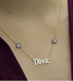 Gold Kaplama Nazar Boncuklu İsme Özel Gümüş Kolye