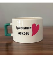 Aşkoların Aşkosu Baskılı Yeşil Kulplu C Sevgililer Günü Fincanı