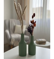 Doğal Ahşap Dekoratif Vazo Seti (20cm-17cm) 2 Parça (Yeşil)