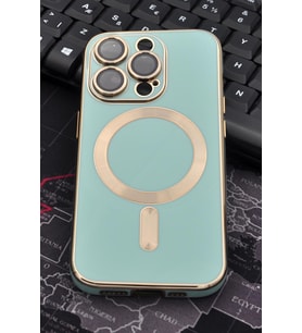 iPhone 13 Pro Max Uyumlu MagSafe Özellikli Lens Korumalı Lazerli Renkli Kılıf Mint Yeşili