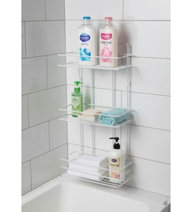3 Katlı Banyo Rafı - Termo Plastik Kaplama Metal Şampuanlık - Üç Raflı Beyaz