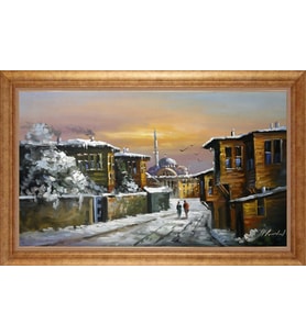 Çerçeveli Paspartulu Manzara Tablo ah1957 (Gold)