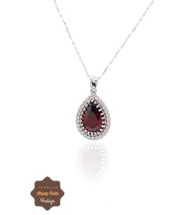 Yakut Taşlı Damla Model 925 Ayar Gümüş Kadın Kolye 201023324