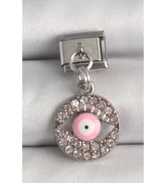 316L Çelik Gümüş Renk Sallantı Zirkon Taşlı Pembe Göz Model Nomination Charm TJ-BC1373