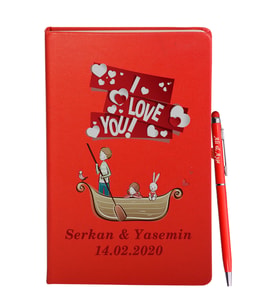 Sevgililer Gününe Özel Kırmızı Defter Kalem Hediye Seti 8