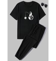 Unisex Uzay Baskılı 2'li Eşofman Takımı (Siyah)