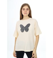 Kız Çocuk Kelebek Baskılı T-Shirt 9-14 Yaş Px037 ANGELOS GIRLS (Ekru)