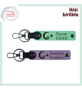 Doğum Gününe Hediye, Çocuk Ve Ayyıldız Temalı Kişisel İsimli 2’li Anahtarlık Takımı, Yeşil-Mor
