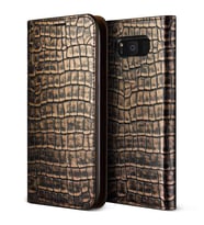 VRS Design Galaxy S8 ile Uyumlu Genuine Croco Diary Kılıf Dark Gold