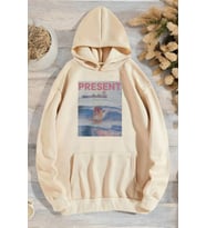 Present Baskılı Oversize Sweatshirt (Bej)