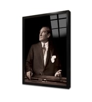 Siyah Beyaz Atatürk Çerçeveli Cam Tablo
