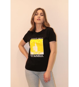 Kadın Bisiklet Yaka T-shirt %100 Pamuk Tişört
