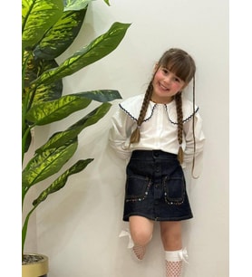 Cg Kids Kot Etekli Çiçek Nakışlı Gömlek Kız Çocuk Alt Üst Takım Süper Kalite (Lacivert)