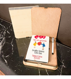 Sevgililer Günü Hediyesi Ahşap Kutulu Defter Kalem Set 019