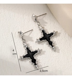 DÜKKAN DESİGN BLACK STAR CROSS YILDIZLI HAÇ KÜPE