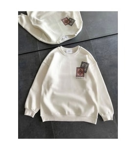 Bisiklet Yaka Baskılı SweatShirt - Beyaz