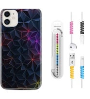 Apple iPhone 11 12 13 Mini Kılıf Kablo Koruma Spiral Silikon Renkli Prizmalar 1783