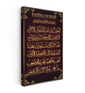 Dikey Kanvas Tablo Fatiha Suresi Başlıklı Hat Tasarımı Dini İslami Tablo Ev Ofis Duvar Dekoru