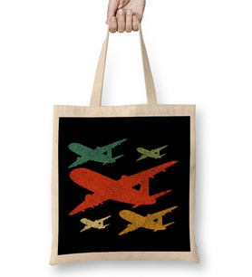 Retro Airplane Vintage Pilot Flying Bez Çanta Uzun Saplı