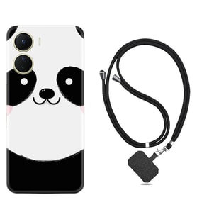 Vivo Y16 Kılıf Silikon Boyun Askılı İpli Desenli Silikon Sevimli Panda 1794