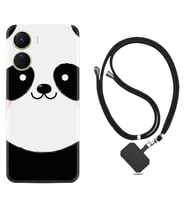 Vivo Y16 Kılıf Silikon Boyun Askılı İpli Desenli Silikon Sevimli Panda 1794