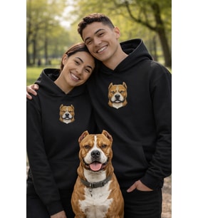 Sevgililer Günü Özel Pitbull Figürlü Unisex Siyah Hoodie – Güçlü Bağlar İçin Pitbull Temalı Kapüşonlu Sweatshirt