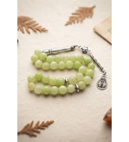 Doğal Jade Yeşim Taşlı 33'lük Tesbih Metal Püsküllü 8mm Küre Kesim 902849