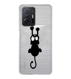 Xiaomi  Mi 11T  Kamera Korumalı Kapak Çizgi Kedi Tasarımlı Şeffaf  Kılıf
