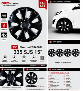 Citroen Uyumlu 15 Inc Kırılmaz Parlak Siyah Jant Kapağı 1 Takım 4 Adet No:335