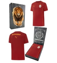 Galatasaray Orijinal Lisanslı Sıfır Yaka Kırmızı Antrenman 5 Yıldızlı T-Shirt Gs Aslan Basılı Hediyelik Ahşap Kutulu