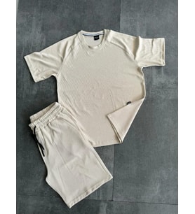 Düz renk tshirt & şort yan cepli kordon ayarlamalı ter tutmayan mevsimlik takım (Beyaz)