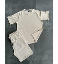 Düz renk tshirt & şort yan cepli kordon ayarlamalı ter tutmayan mevsimlik takım (Beyaz)