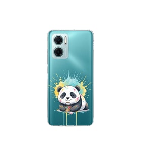 Redmi Note 11E ile Uyumlu Splash Panda Tasarımlı Şeffaf Silikon Kılıf