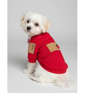 Sevimli Çilek Detaylı Kırmızı Köpekler için Polar Sweatshirt