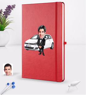 BK Gift Kişiye Özel Plakalı Erkek Volkswagen Golf Karikatürlü Kırmızı Termo Deri Defter 16x24cm Model 1